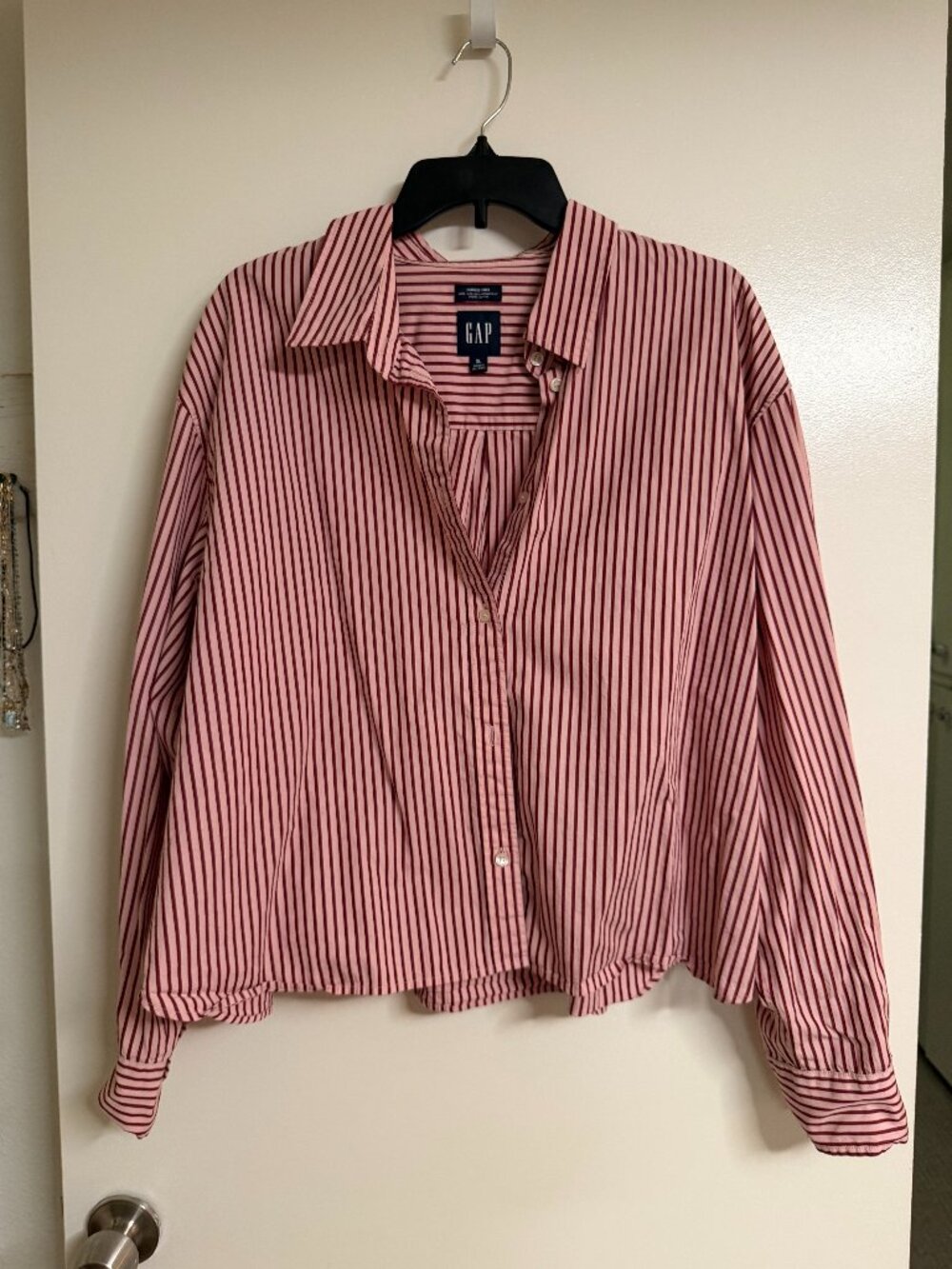 Gap Cotton Red/Pink Stripe Women's Button-Down Shirt - XL
